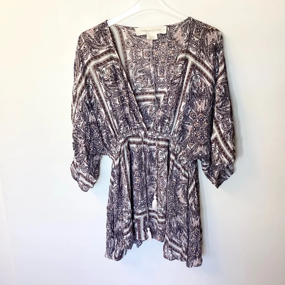 Treasure & Bond Short Sleeve Boho Pullover Swim Beach Coverup - One Size